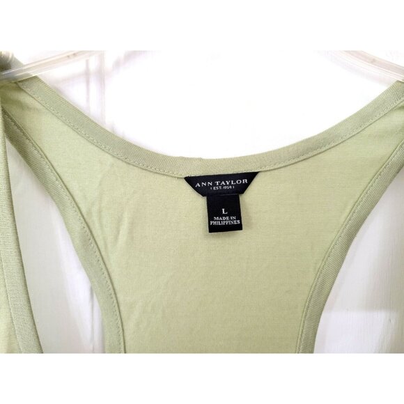 Ann Taylor Satin and Jersey Racer Back Tank Top Celery Green Size Large - Picture 2 of 4